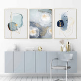 TPFLiving Luxus Poster Leinwand - Abstrakte Formen - Weiß, Blau, Gelb, Gold, Grau - 15 verschiedene Größen - OHNE Rahmen - Modell B